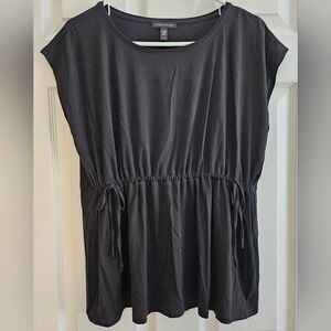 Eileen Fisher P Large Black T-Shirt Short Sleeve Gathered Waist